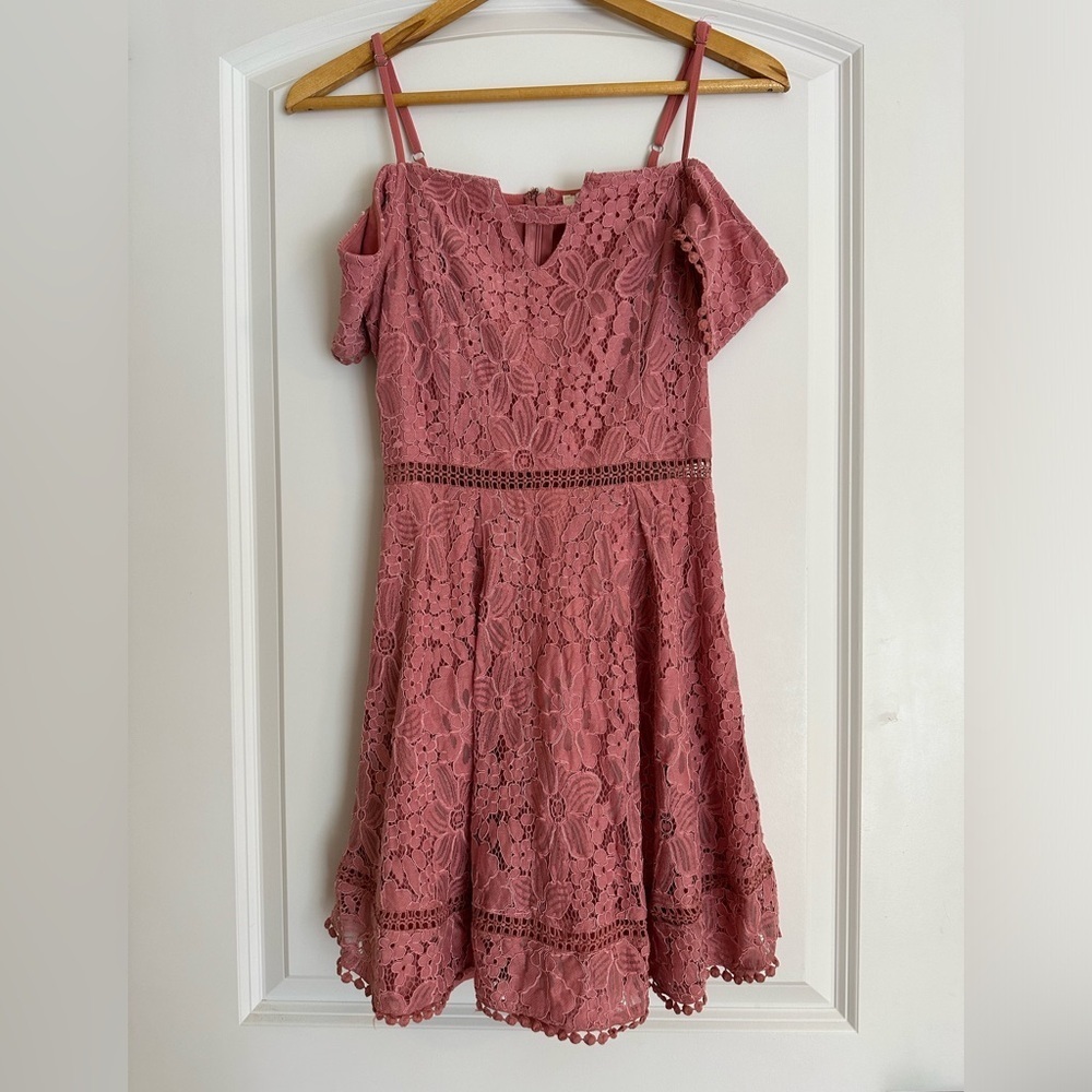 Francesca's Lace Cold Shoulder Pink Mini Dress - Picture 5 of 9